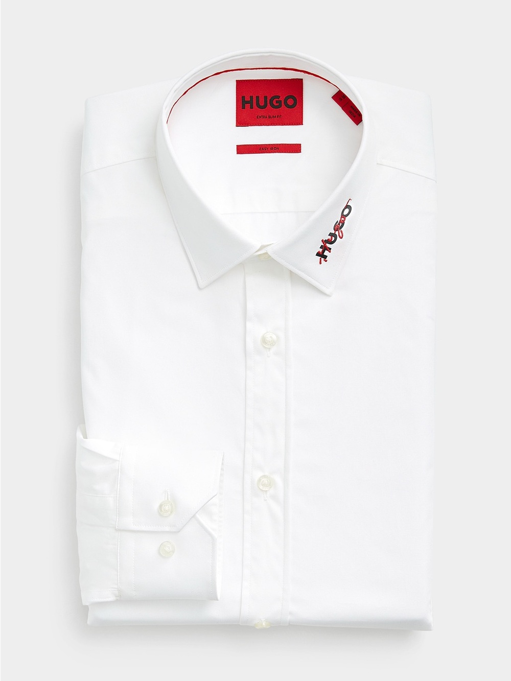 HUGO White Dress Shirt with Red Logo Detail